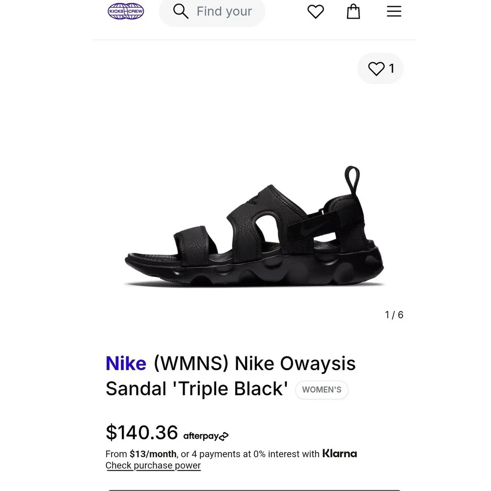 NWOT Nike Owaysis Sandal Triple Black CK9283-001 Sporty Strappy Women Size 8